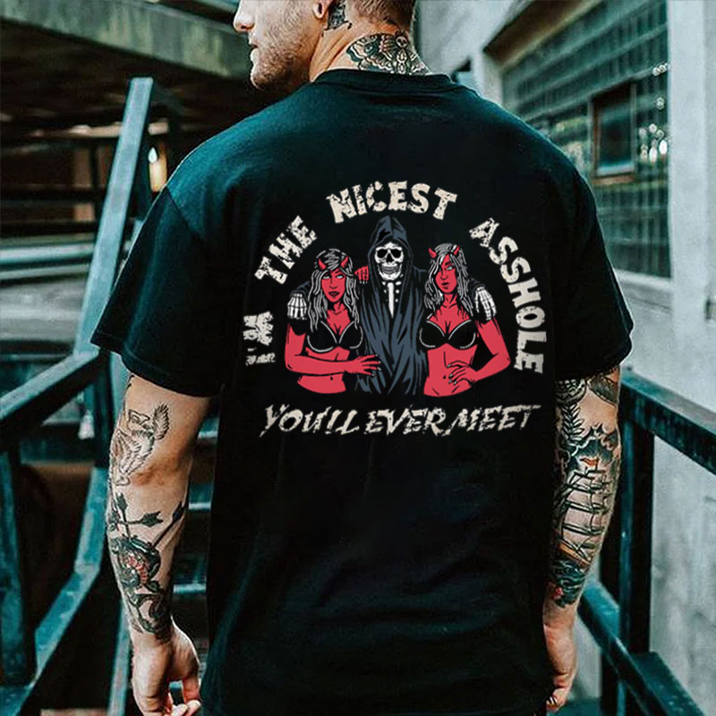 I'M THE NICEST ASSHOLE Skull Black Print T-Shirt