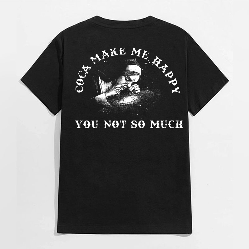COCK MAKE ME HAPPY Nun Black Print T-Shirt