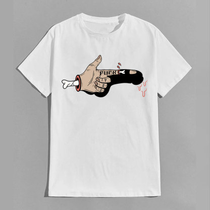 Fuck You Broken Finger White Print T-Shirt