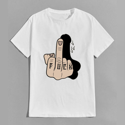 Fuck Gesture White Print T-Shirt