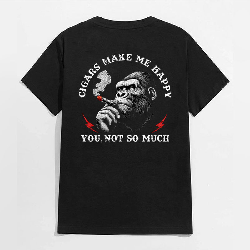 CIGARS MAKE ME HAPPY Smoking Chimpanzees Black Print T-Shirt