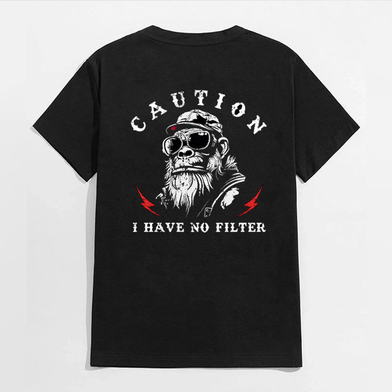 CAUTION I HAVE NO FILTER Black Print T-Shirt