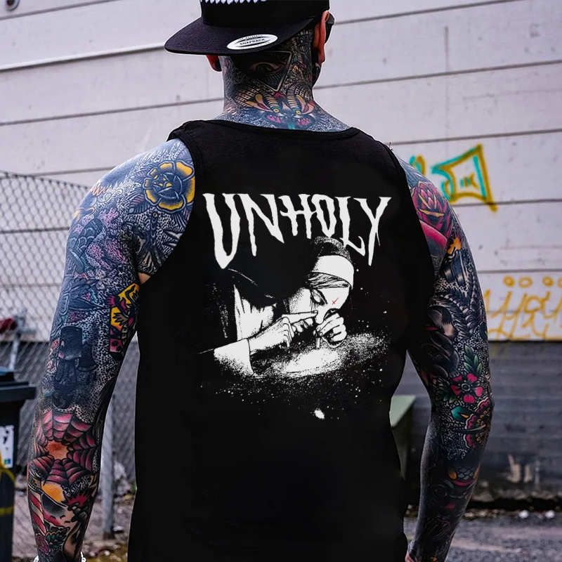 UNHOLY Nun Black Print Vest