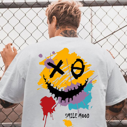 Evil Emoji Graffiti White Print T-Shirt