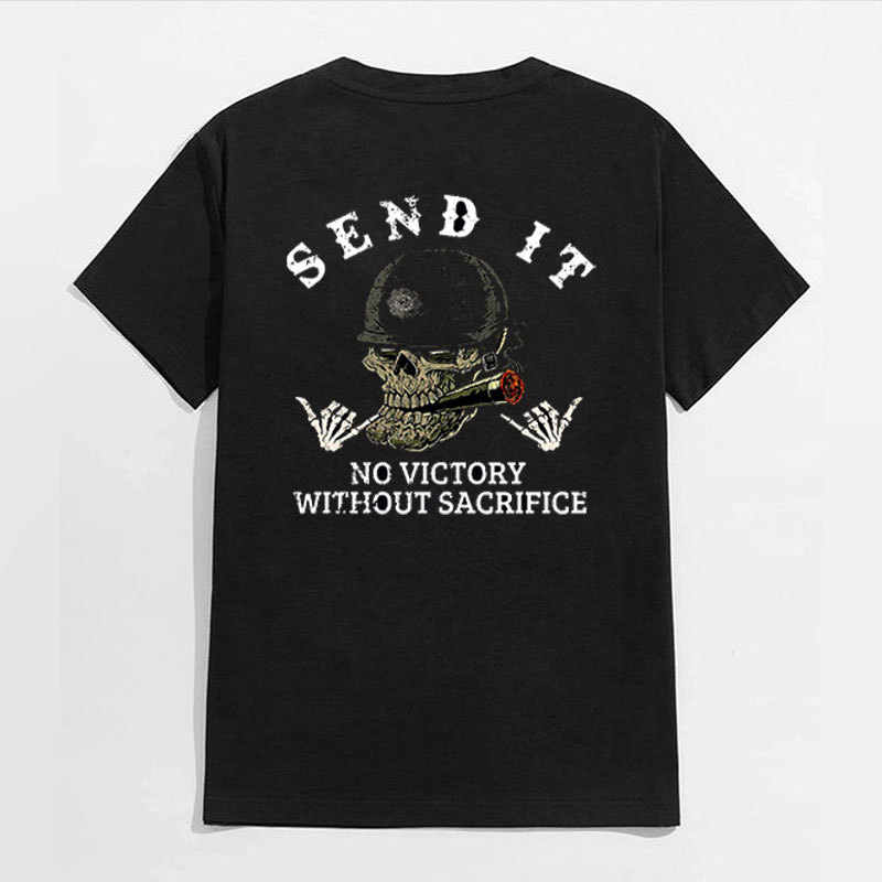 SEND IT NO VICTORY WITHOUT SACRIFICE Black Print T-Shirt