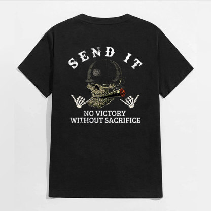 SEND IT NO VICTORY WITHOUT SACRIFICE Black Print T-Shirt