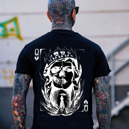 Poker Q Gloomy Queen Vintage Style White Print T-shirt
