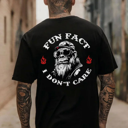 FUN FACT I DON'T CARE Chimpanzee Black Print T-shirt