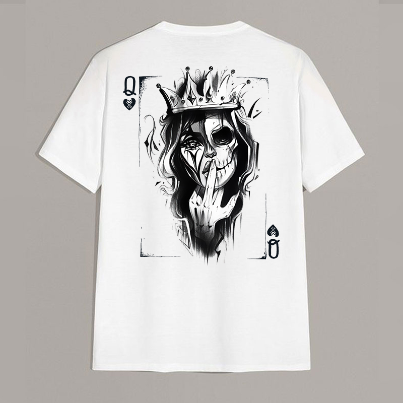 Queen Of Cards White Print T-shirt