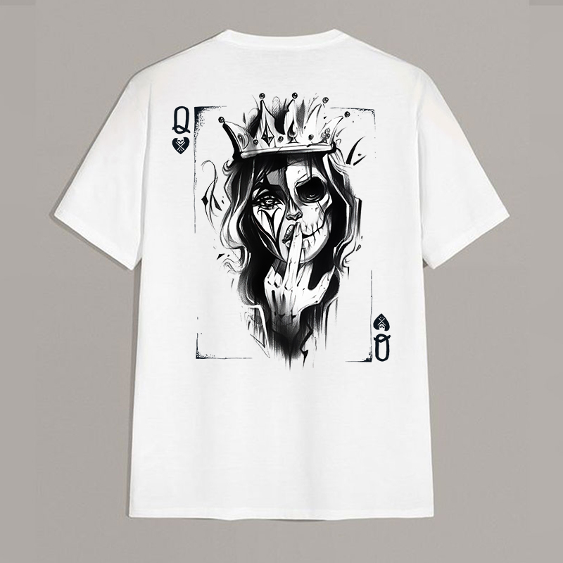 Queen Of Cards White Print T-shirt