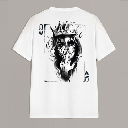 Queen Of Cards White Print T-shirt