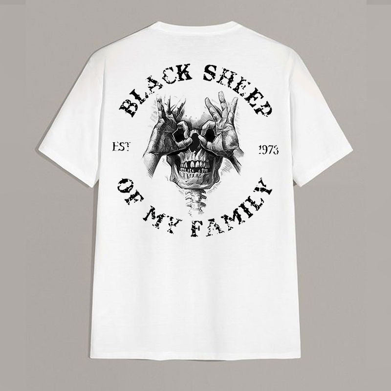 BLACK SHEEP OF MY FAMILY Skull Black Print T-Shirt Image - 12