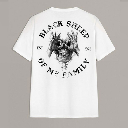 BLACK SHEEP OF MY FAMILY Skull Black Print T-Shirt Image - 12