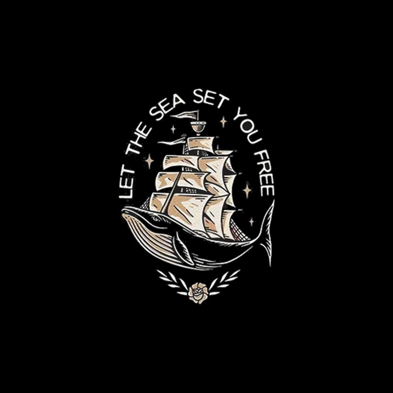 LET THE SEA SET YOU FREE Black Print T-shirt