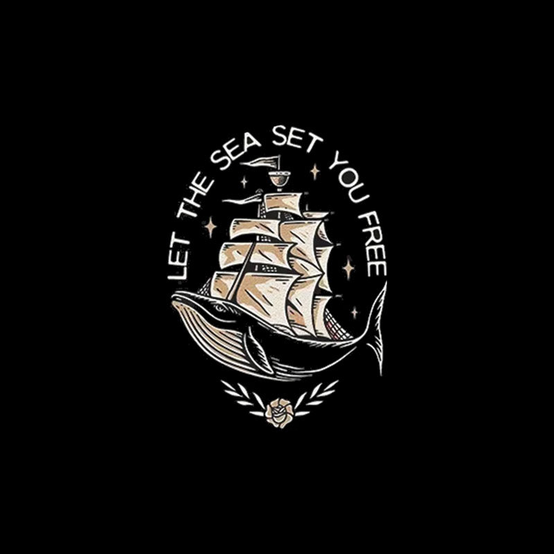LET THE SEA SET YOU FREE Black Print T-shirt