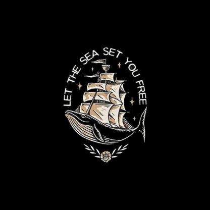 LET THE SEA SET YOU FREE Black Print T-shirt