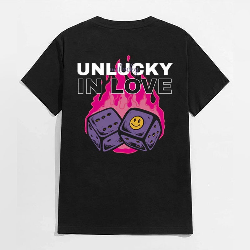 UNLUCKY IN LOVE Emoji Dice Black Print T-shirt