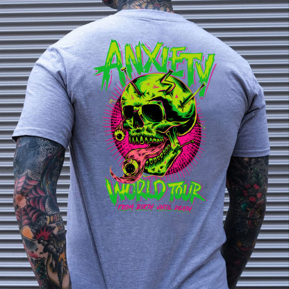 ANXIETY WORLD TOUR Skull Black Print T-Shirt