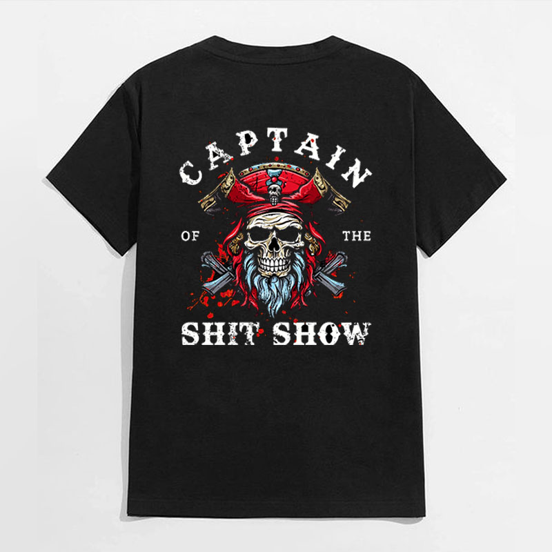 CAPTAIN SHIT SHOW Skull Black Print T-shirt