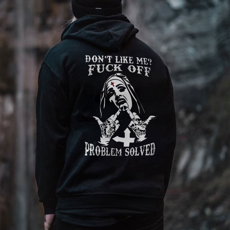 DON'T LIKE ME F*CK OFF Nun Black Print Hoodie Image - 7