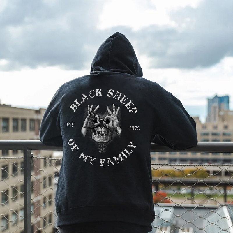 BLACK SHEEP OF MY FAMILY Skull With OK Black Print Hoodie