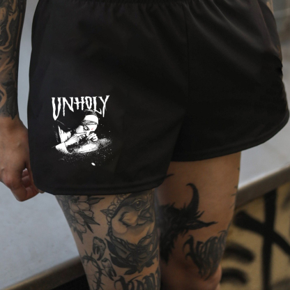 UNHOLY Nun Black Print Shorts