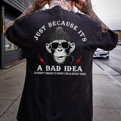 JUST BECAUSE IT'S A BAD IDEA Monkey Black Print T-Shirt