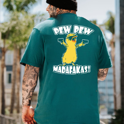 Yellow Duck Carries Pistol Letter Graphic Black Print T-shirt