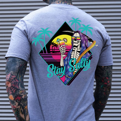 STAY SALTY Tropical Skeleton Black Print T-shirt