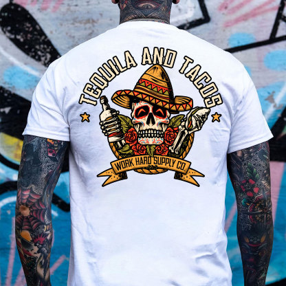 TEQUILA AND TACOS Skull and Roses Black Print T-Shirt