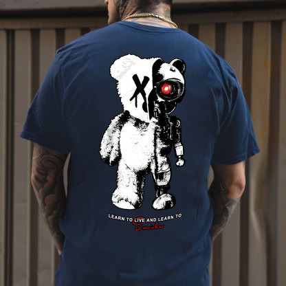 LEARN TO LIVE AND LEARN TO SMILE Deconstruction Bear Black Print T-shirt