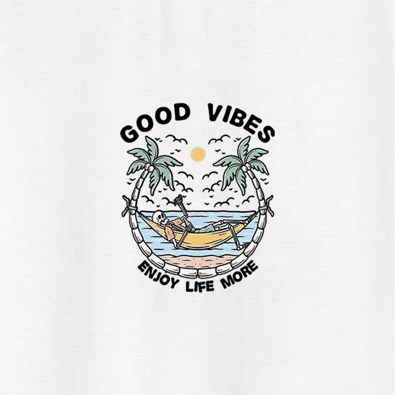 GOOD VIBES ENJOY LIFE MORE Seaside White Print T-shirt