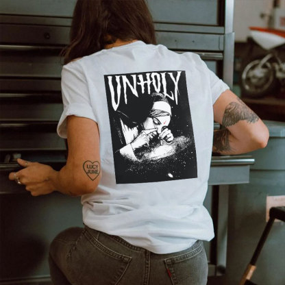 UNHOLY Nun Smoking Dark Style Print Women's T-shirt