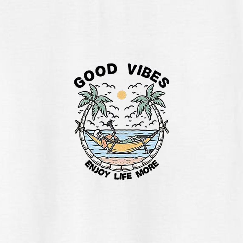 GOOD VIBES ENJOY LIFE MORE Seaside White Print T-shirt