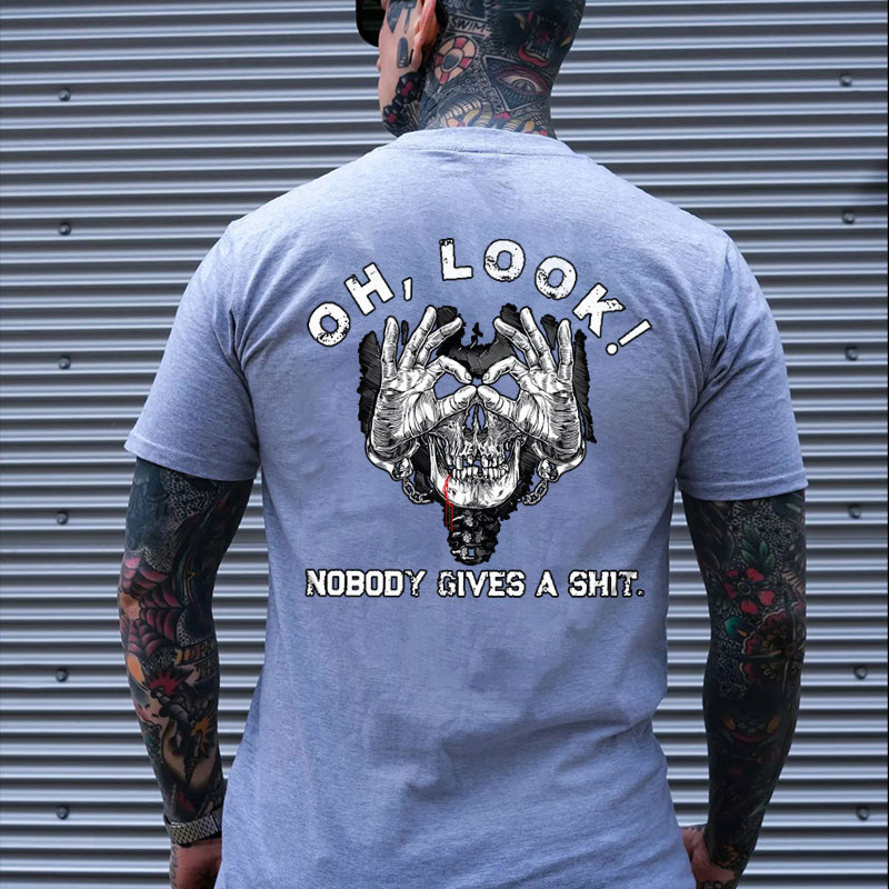 OH LOOK NOBODY GIVES A SHIT Bleed Skull With OK Print Men's T-shirt