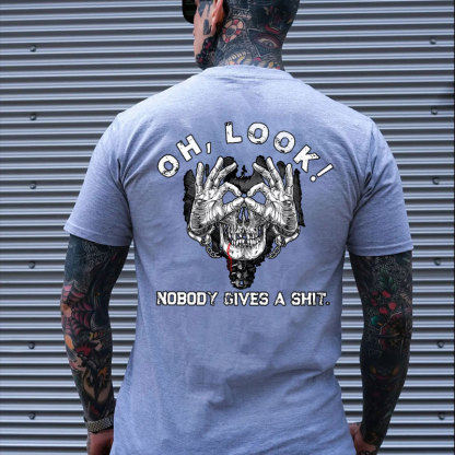 OH LOOK NOBODY GIVES A SHIT Bleed Skull With OK Print Men's T-shirt