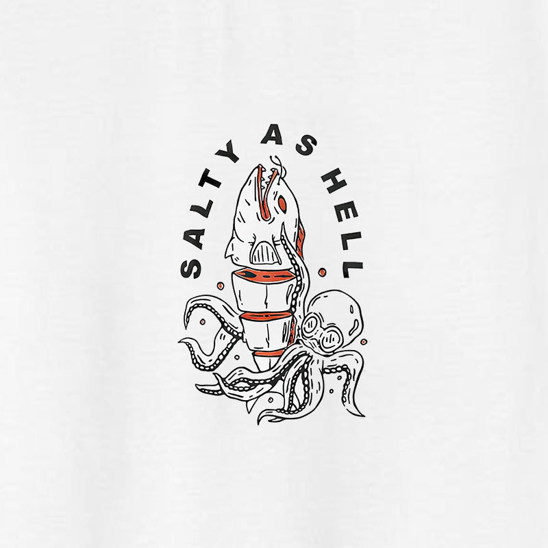 SAITY AS HELL Shark and Octopus White Print T-shirt
