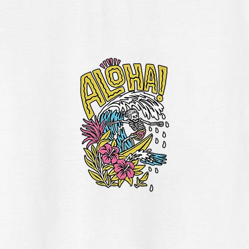 ALOHA Skull and Deep Sea Plants White Print T-shirt