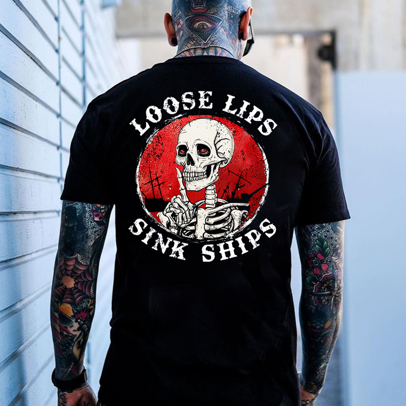 LOOSE LIPS SINK SHIPS Skeleton Print Men's T-shirt