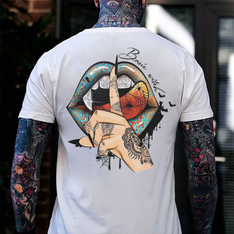 Keep Silence Gothic Style Lips Print Men's T-shirt