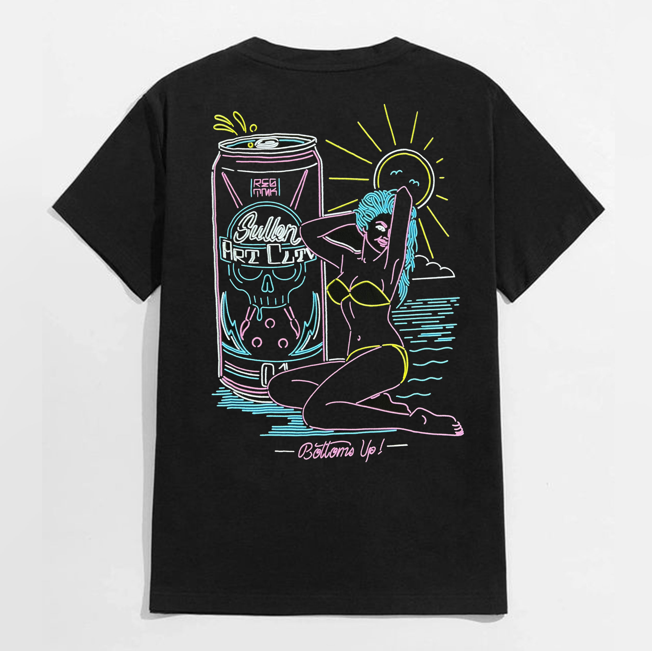 Sexy Lady on Holiday at the Beach Black Print T-shirt