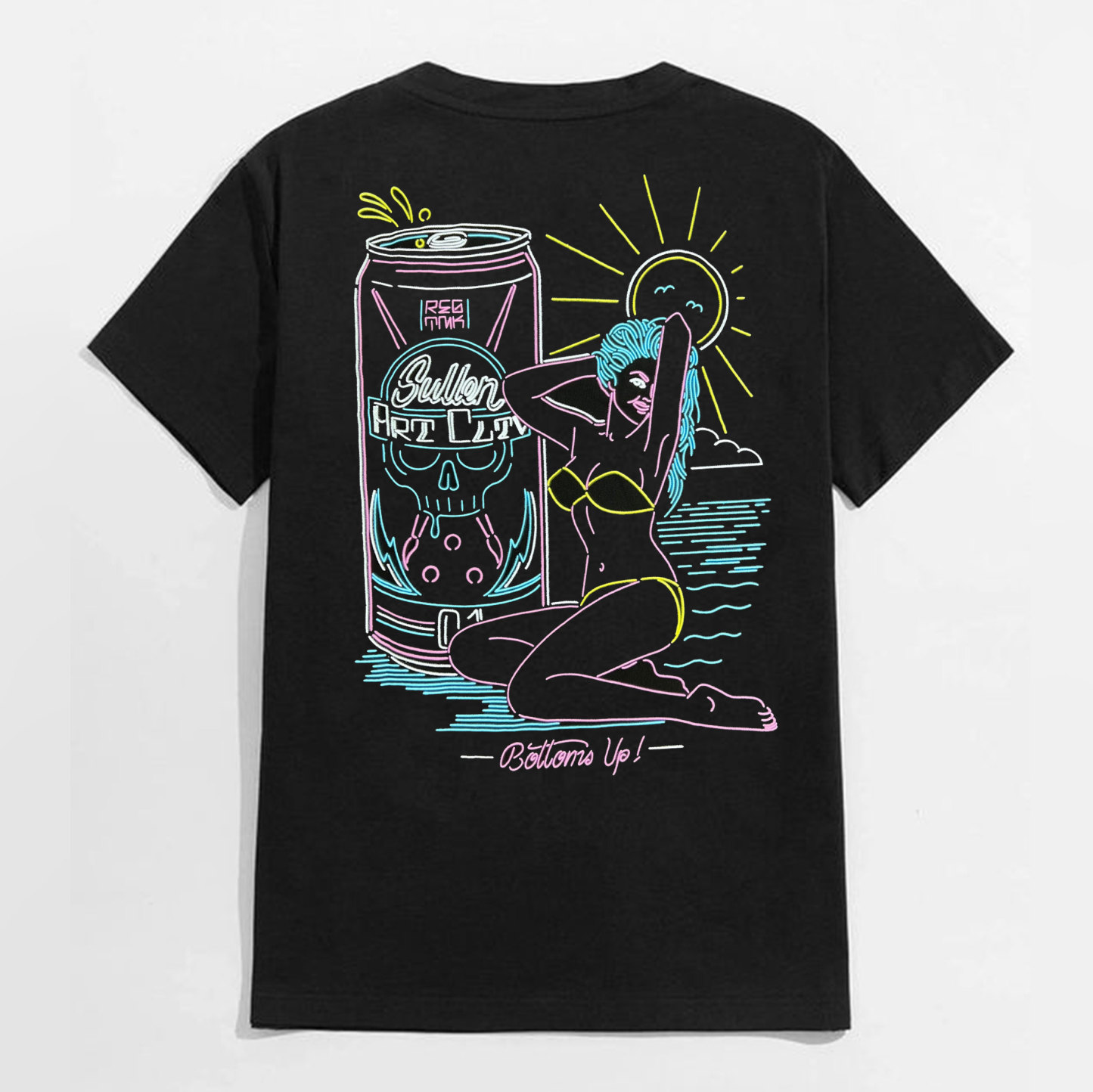 Sexy Lady on Holiday at the Beach Black Print T-shirt