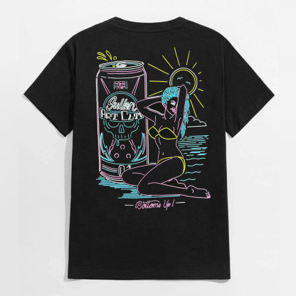 Sexy Lady on Holiday at the Beach Black Print T-shirt