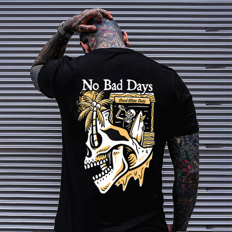NO BAD DAYS Skull&Surf Skeleton Print Men's T-shirt