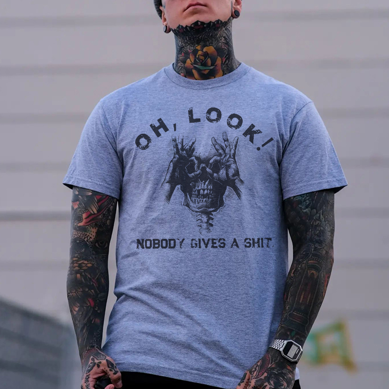 OH LOOK NOBODY GIVES A SHIT Skull With OK Print Men's T-shirt