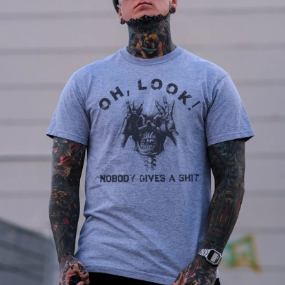 OH LOOK NOBODY GIVES A SHIT Skull With OK Print Men's T-shirt