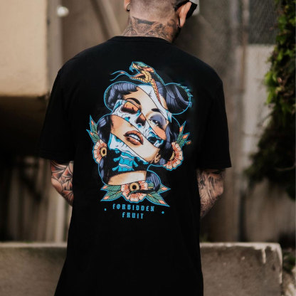 FORBIDDEN FRUIT Beauty and Skull Black Print T-shirt