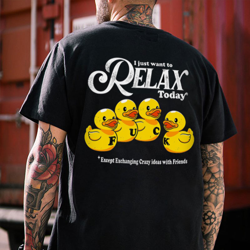 I JUST WANT TO RELAX TODAY Yellow Duck Print Men's T-Shirt
