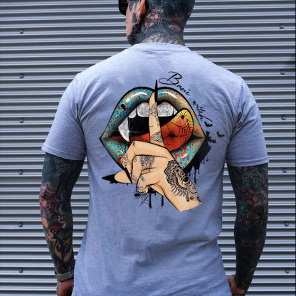 Keep Silence Gothic Style Lips Print Men's T-shirt