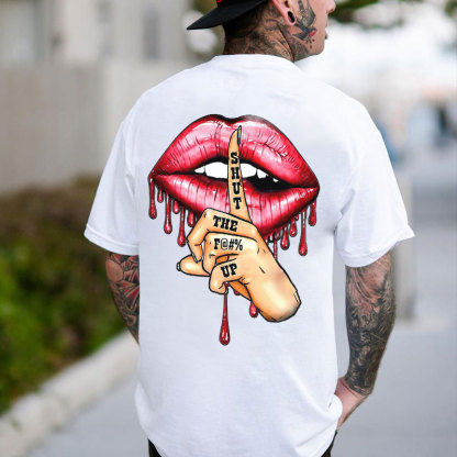 SHUT THE FUCK UP Red Lips Print Men's T-Shirt